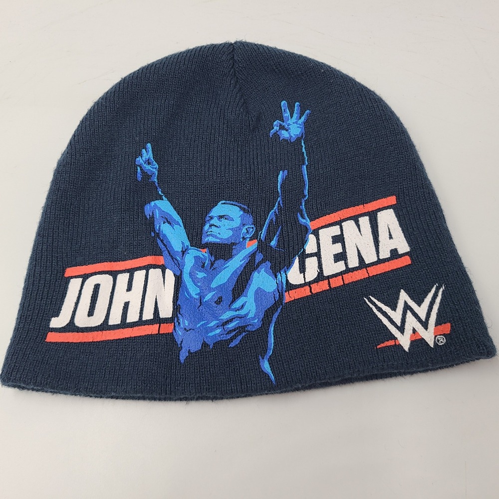 John Cena Hat Beanie Blue Red WWE Wrestling Logo Winter Knit Stocking Cap Men